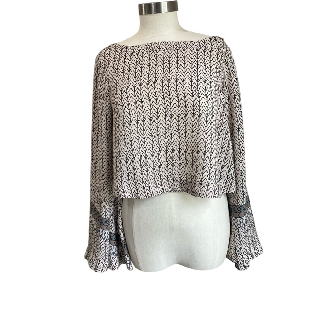 Free People Stars Aligned Bell‎ Sleeve Crop Top Chevron Tribal Boho S